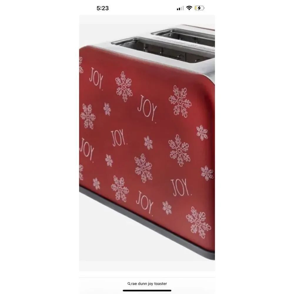 Rae Dunn Holiday “JOY” 2 Slice Kitchen Toaster Bagel Snowflake Red Chrome